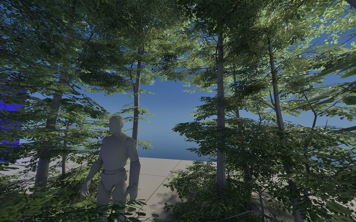Baked lighting beneath a dense tree canopy in Unreal Engine
